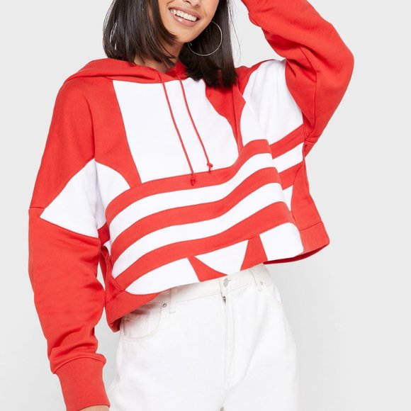 red cropped adidas hoodie